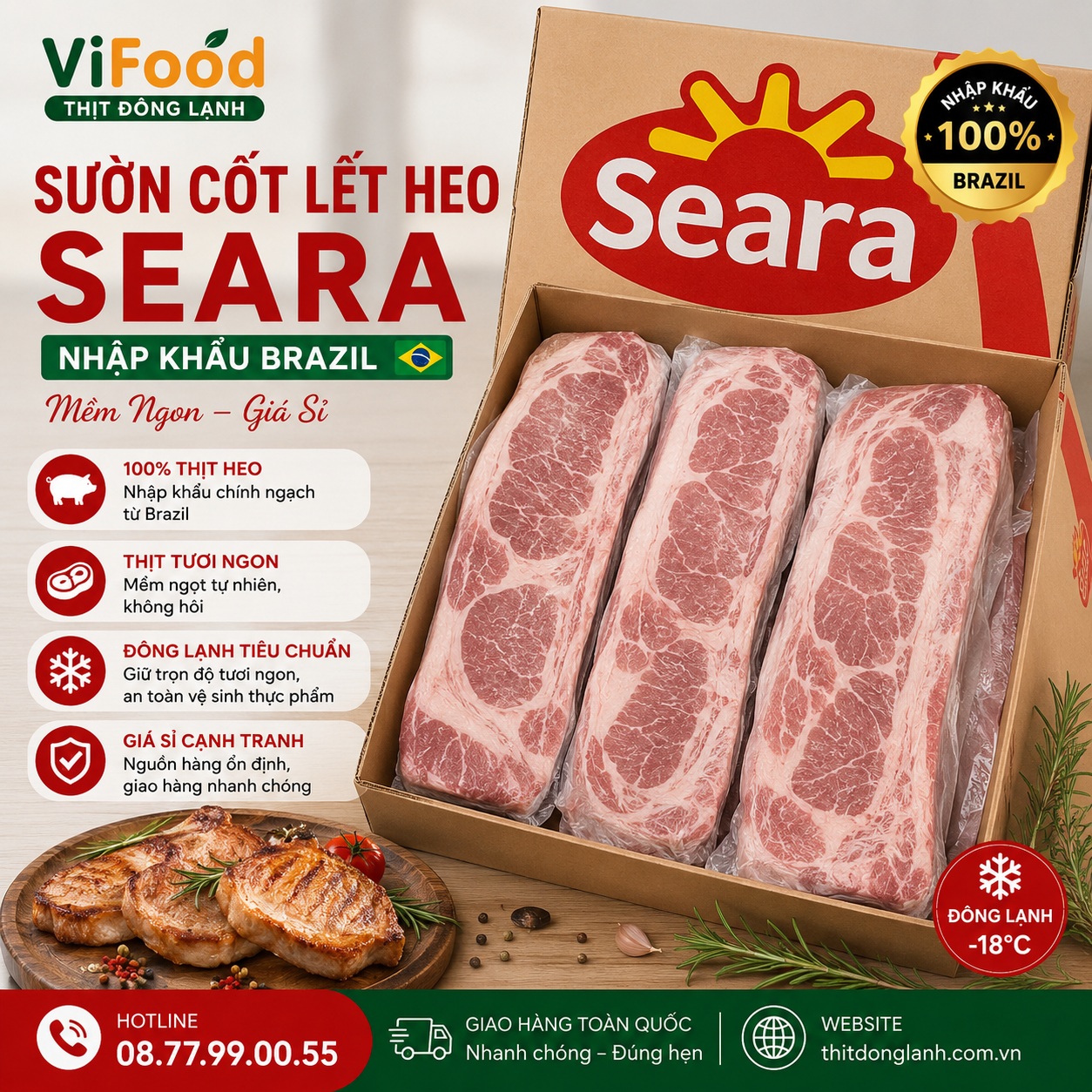 Sườn Cốt Lết Heo Seara Đông Lạnh Giá Sỉ